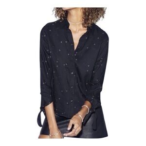 Rails Robyn Star Embroidery Black Button-Down Shirt with Tie Cuff Size Medium